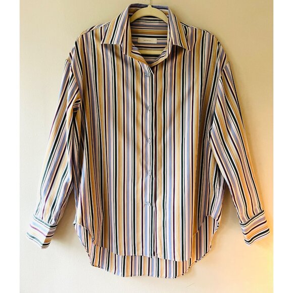 Faithfull The Brand Sz M Oversized Organic Cotton Striped Dress Shirt Blouse - Picture 3 of 12